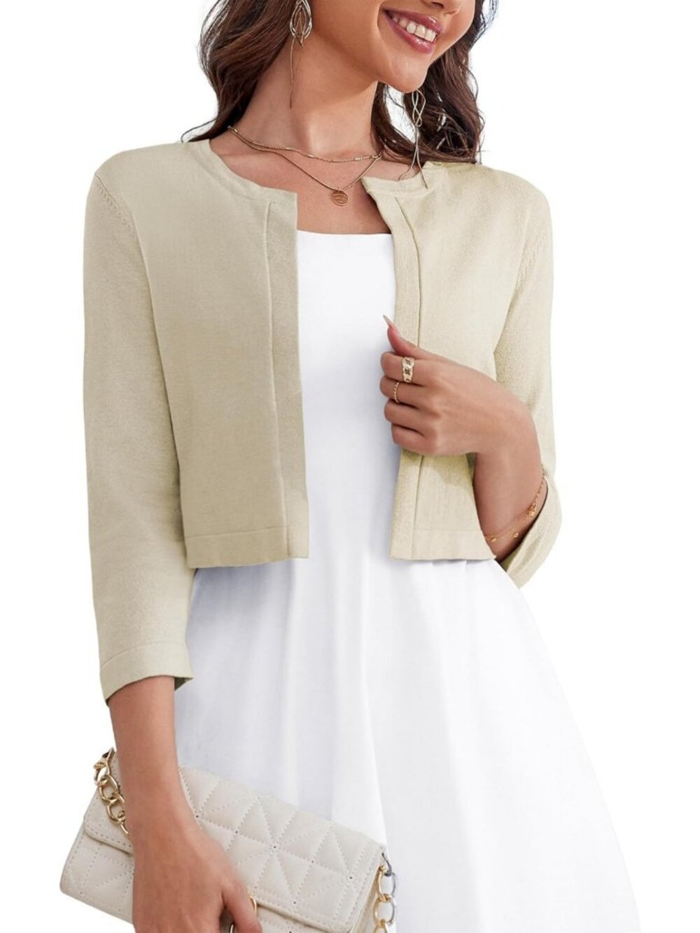 Chic Women's 3/4 Sleeve Open Front Bolero Shrug Cropped Cardigan Sweater